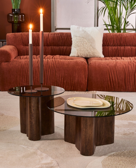Lifestyle salontafels in glas en mango hout